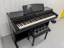 Load image into Gallery viewer, Roland HP-3e Digital Piano and stool in glossy black polished ebony Stock #23506