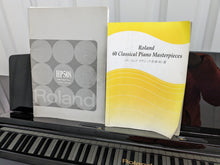 Load image into Gallery viewer, Roland HP508 digital piano and stool in polished glossy black stock number 24054