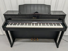 Load image into Gallery viewer, Roland HP605 digital piano and stool in glossy black polished ebony stock #25042