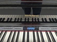 Load image into Gallery viewer, Roland HP605 digital piano and stool in glossy black polished ebony stock #25042