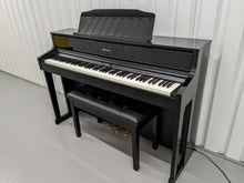 Load image into Gallery viewer, Roland HP605 digital piano and stool in glossy black polished ebony stock #25042