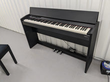 Load image into Gallery viewer, Roland F120R compact slim size Digital Piano and stool in black stock # 24279