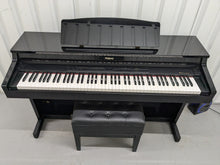 Load image into Gallery viewer, Roland HP-3e Digital Piano and stool in glossy black polished ebony Stock #24307