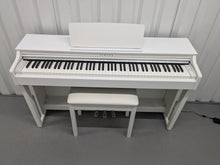 Load image into Gallery viewer, Yamaha Clavinova CLP-625 digital piano and stool in satin white stock #24565