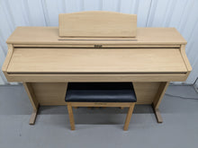 Load image into Gallery viewer, Roland HP102e digital piano and stool in light oak finish stock number 24617