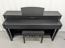 Load image into Gallery viewer, Yamaha Clavinova CLP-635 Digital Piano and stool in satin black stock #25025