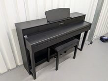 Load image into Gallery viewer, Yamaha Clavinova CLP-635 Digital Piano and stool in satin black stock #25025