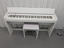 Load image into Gallery viewer, Roland F140R Digital Piano in satin white slim line space saver stock # 25230
