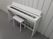 Load image into Gallery viewer, Roland F140R Digital Piano in satin white slim line space saver stock # 25230