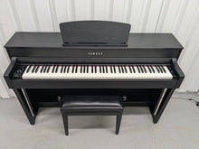 Load image into Gallery viewer, Yamaha Clavinova CLP-635 Digital Piano and stool in satin black stock #25271