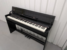 Load image into Gallery viewer, Roland DP-990r digital slim line space saving piano in polished ebony black stock # 25516