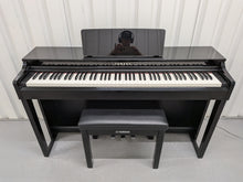 Load image into Gallery viewer, Yamaha Clavinova CLP-525PE digital piano and stool in glossy black ebony stock # 26295