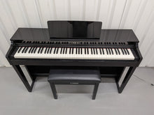 Load image into Gallery viewer, Yamaha Clavinova CLP-525PE digital piano and stool in glossy black ebony stock # 26295
