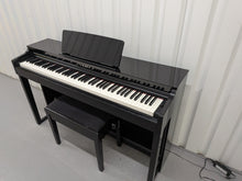 Load image into Gallery viewer, Yamaha Clavinova CLP-525PE digital piano and stool in glossy black ebony stock # 26298