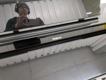 Load image into Gallery viewer, Roland HP103e digital piano and stool in polished glossy black stock #26405
