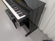 Load image into Gallery viewer, Roland HP103e digital piano and stool in polished glossy black stock #26405
