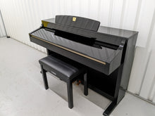 Load image into Gallery viewer, Yamaha Clavinova CLP-340PE Digital Piano and stool in glossy black stock # 22430