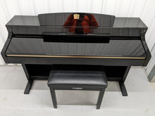 Load image into Gallery viewer, Yamaha Clavinova CLP-340PE Digital Piano and stool in glossy black stock # 22430