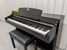 Load image into Gallery viewer, Yamaha Clavinova CLP-340PE Digital Piano and stool in glossy black stock # 22430