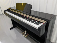 Load image into Gallery viewer, Yamaha Clavinova CLP-220PE Digital Piano and stool in glossy black stock # 23051