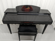 Load image into Gallery viewer, Yamaha Clavinova CVP-109PE Digital Piano and stool in glossy polished black stock # 23090