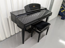 Load image into Gallery viewer, Yamaha Clavinova CVP-109PE Digital Piano and stool in glossy polished black stock # 23090