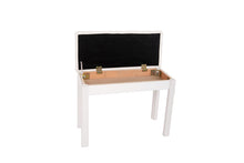 Load image into Gallery viewer, Extra wide piano stool in glossy white colour with storage for music