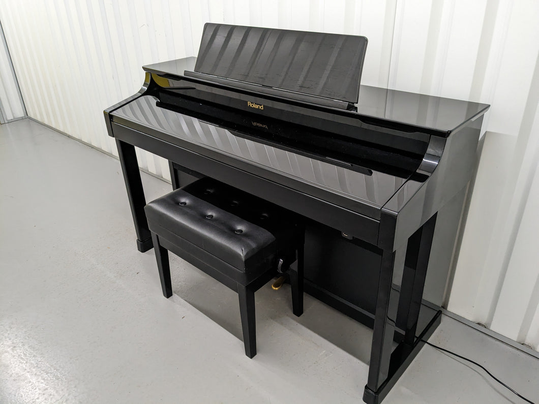 Roland HP307 Digital Piano and stool in glossy polished black finish Stock #24114