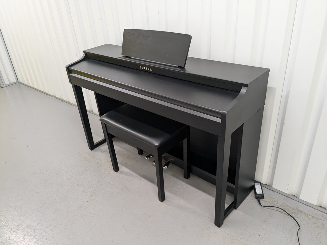 Yamaha clavinova CLP-525 digital piano and stool in satin black stock # 24304