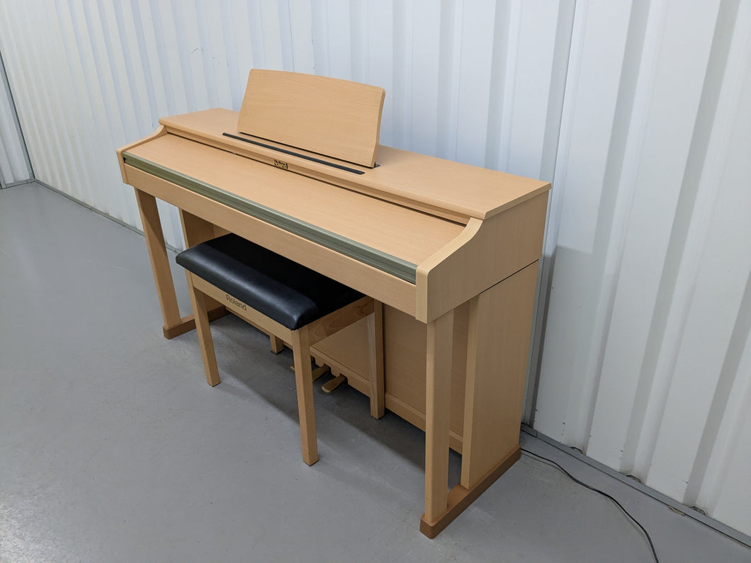 Roland HP201 digital piano and stool in light oak finish stock number 25085