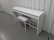 Load image into Gallery viewer, Roland F140R Digital Piano in satin white slim line space saver stock # 25230
