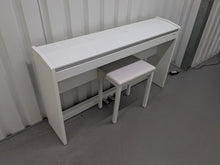 Load image into Gallery viewer, Roland F140R Digital Piano in satin white slim line space saver stock # 25230
