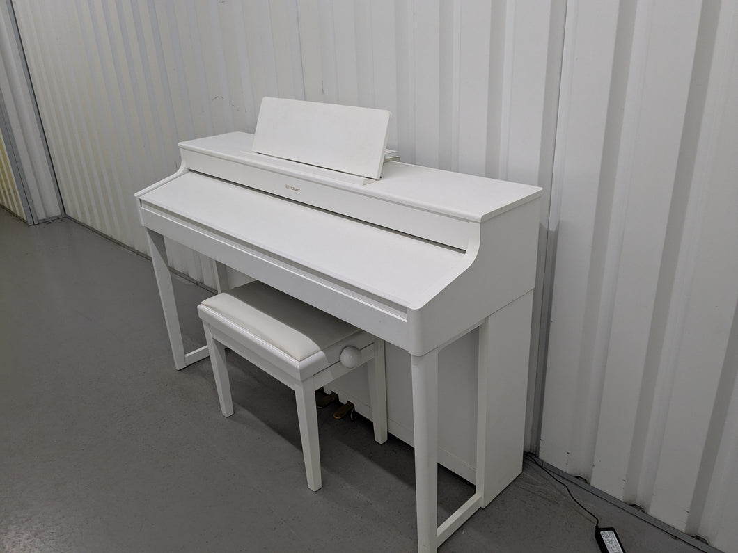 Roland HP702 Concert Class Digital Piano and stool in satin white stock #25335