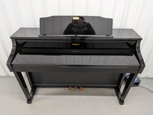 Load image into Gallery viewer, Roland HP508 digital piano and stool in polished glossy black stock number 26064
