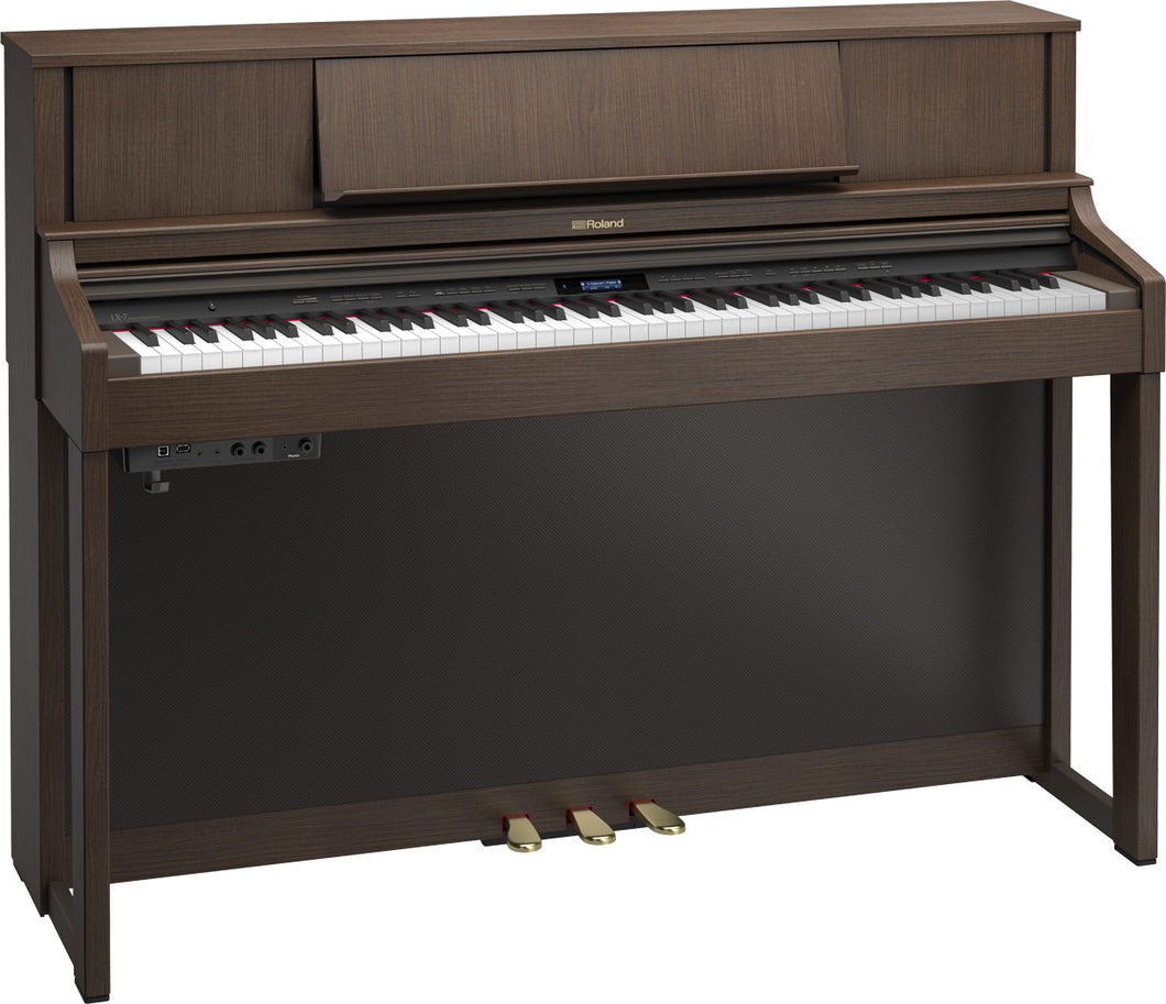 Roland LX-7 Luxury Digital Piano and stool in brown walnut finish Stock nr 24259