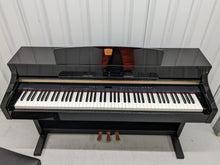 Load image into Gallery viewer, Yamaha Clavinova CLP-340PE Digital Piano and stool in glossy black stock # 22430
