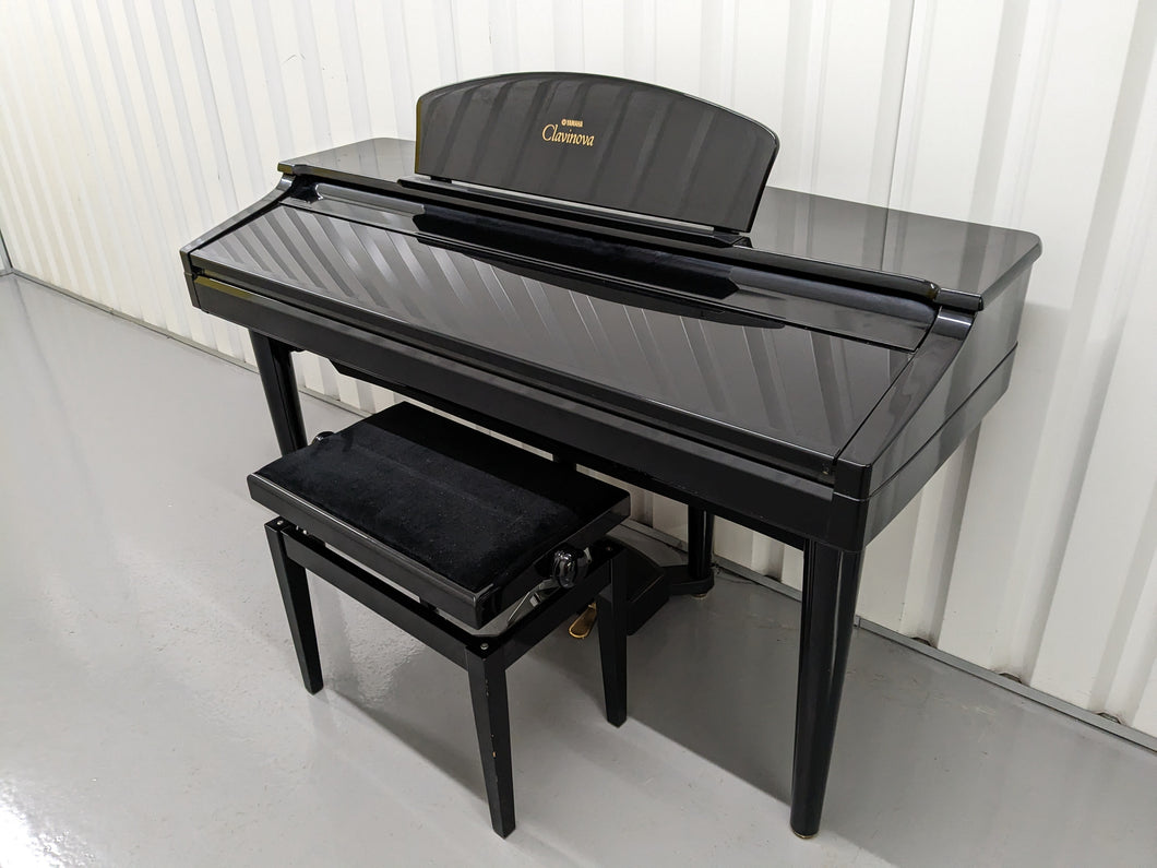Yamaha Clavinova CVP-109PE Digital Piano and stool in glossy polished black stock # 23090