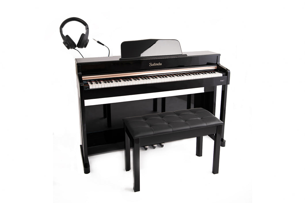 Sulinda Aria 1 Digital Piano in High Gloss Polished Black + Matching Stool + Headphones